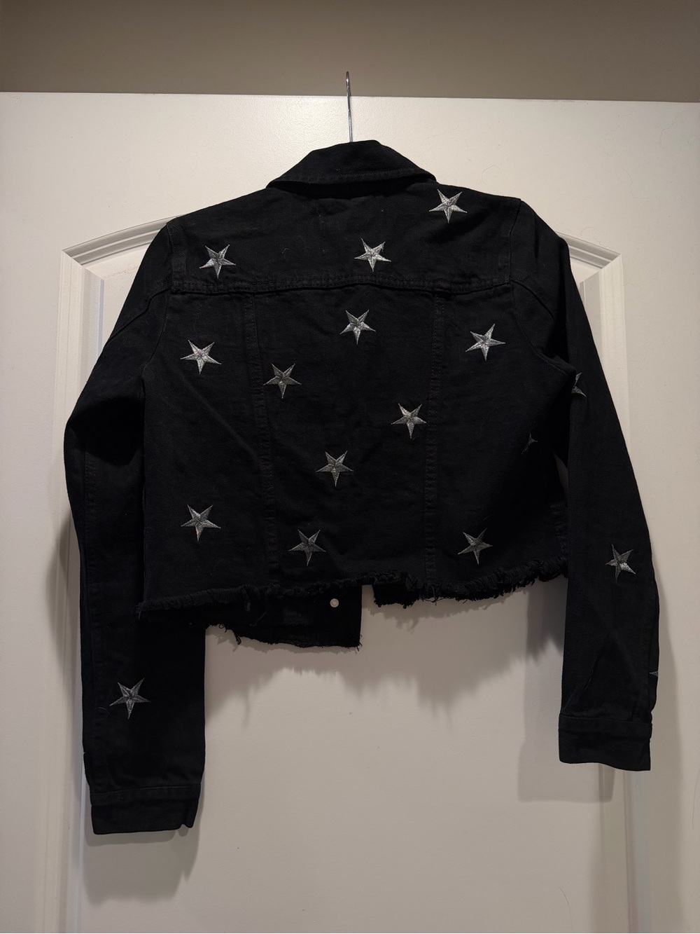 pistola Black Cropped Denim Jacket with Silver Star Embroidery - Picture 2 of 8